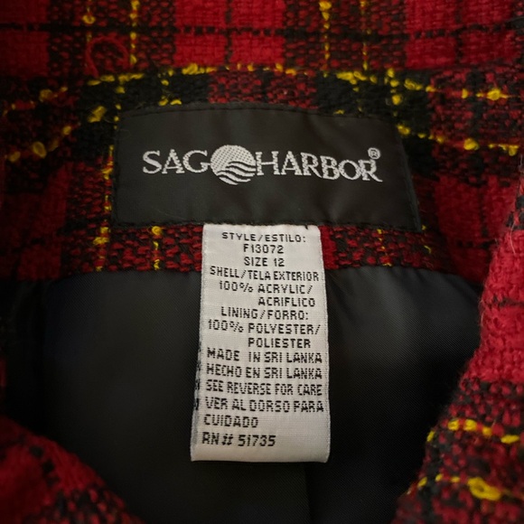 Sag Harbor women vintage full zip plaid lined knit blazer Sz 12 pockets red - Picture 7 of 8